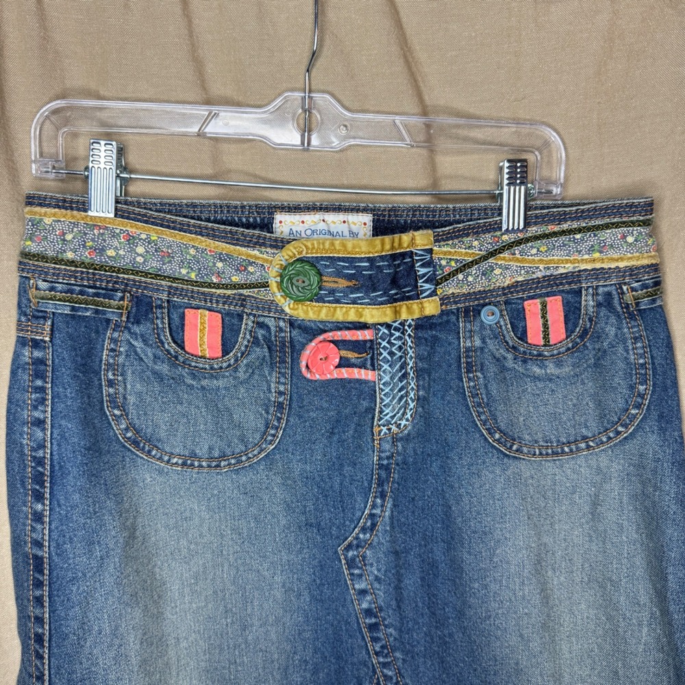 Carol Anderson for Cabi Boho Embroidered Denim Midi Whimsy Size 8 - Picture 2 of 6